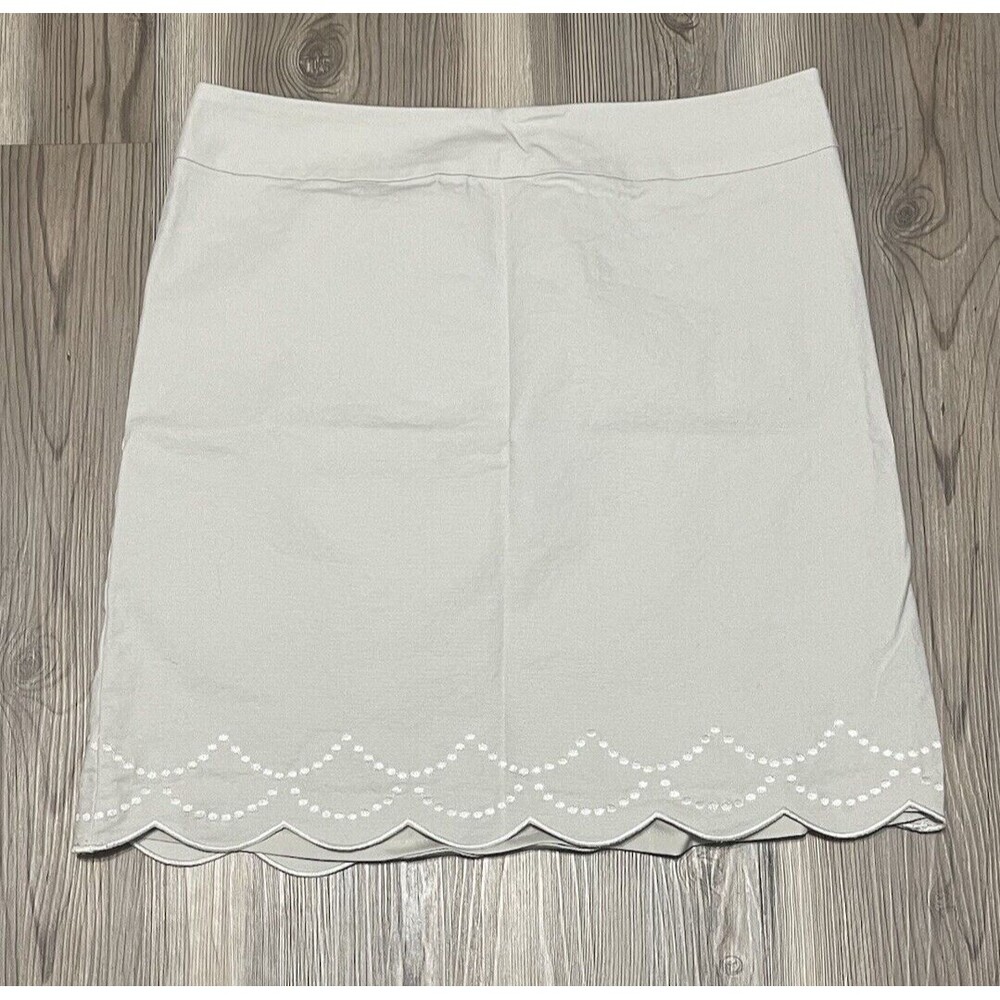 Talbots Skirt Womens Size 6 Beige Knee Lenth Khaki Side Zip Embroidered Accents